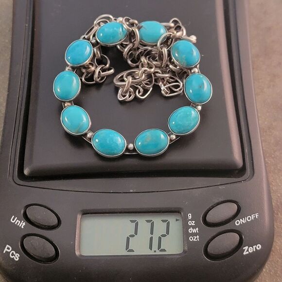 Sterling Dorothy Secatero Navajo Kingman Blue Turquoise Circle Necklace - Picture 13 of 13